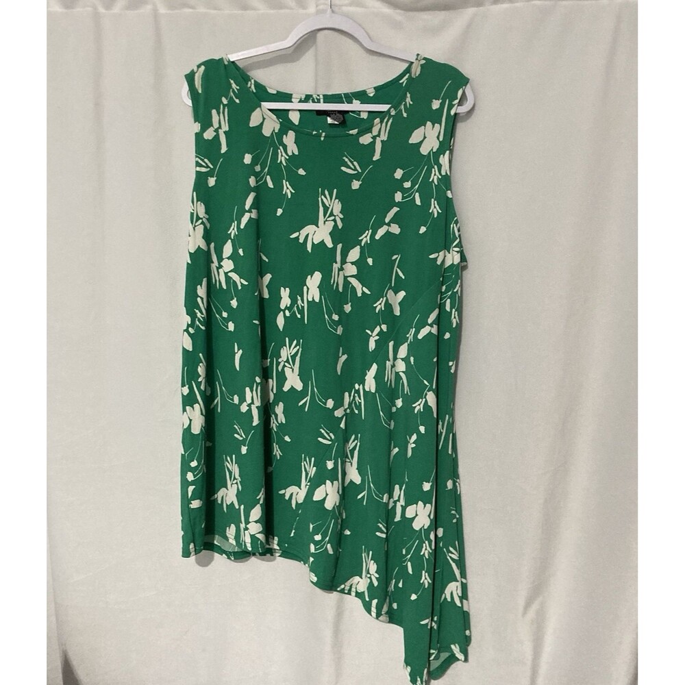 ALFANI green white floral scoop neck sleeveless asymmetrical hem top 3X